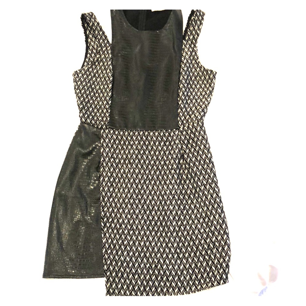 Asymmetrical Leather Detail Mini Dress